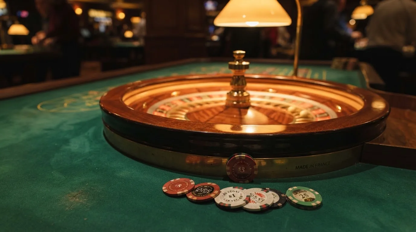 Roda de roleta e fichas sobre feltro verde, sob uma luz quente de fim de tarde — casinos com apple pay em portugal