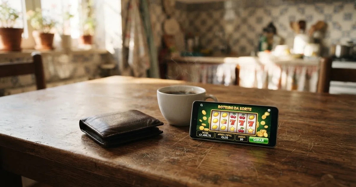 Telemóvel numa mesa de madeira ao lado de uma carteira e de uma chávena de café — casinos com maestro em portugal