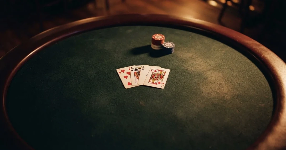 Mesa de jogo iluminada com cartas, vista de cima — cassinos ao vivo em portugal