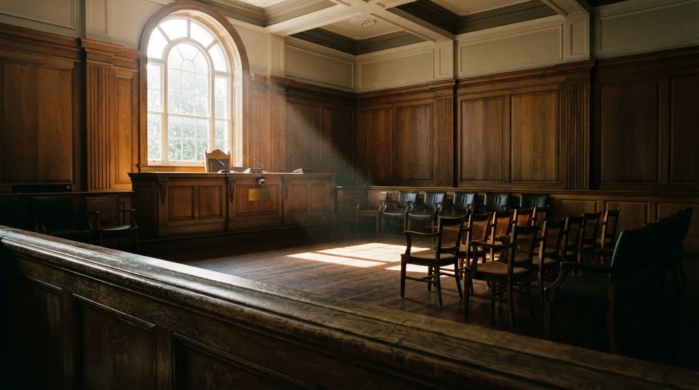 Sala de tribunal vazia com painéis de madeira, à luz da manhã — estoril casino em portugal