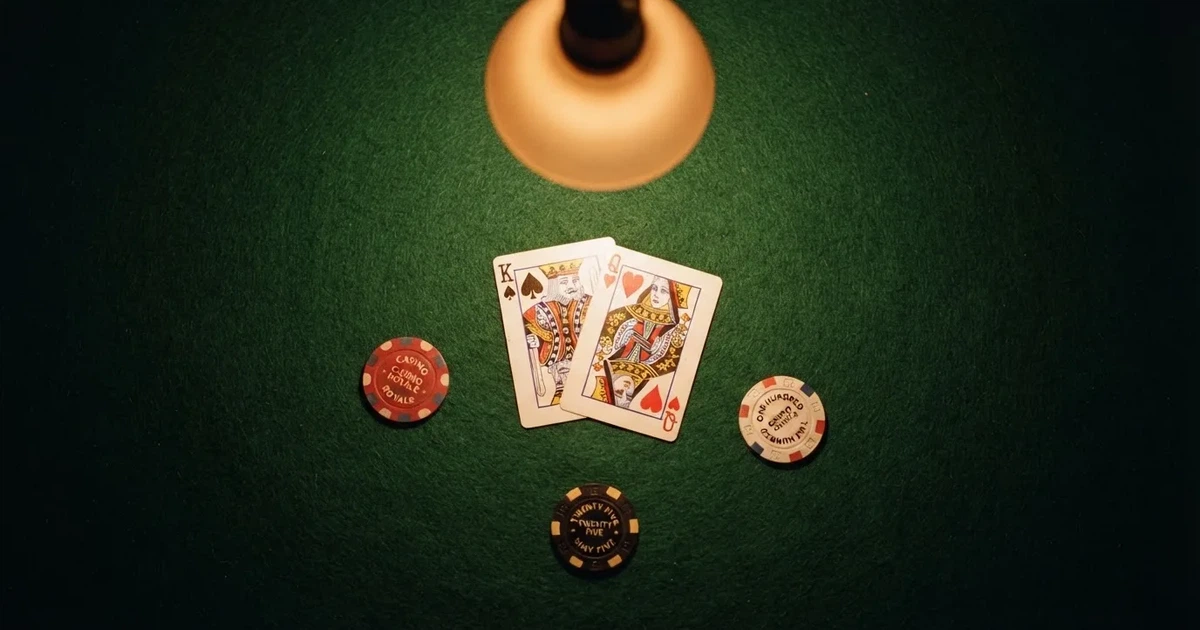 Mesa de jogo iluminada com cartas, vista de cima — jogos de caça-níqueis em portugal
