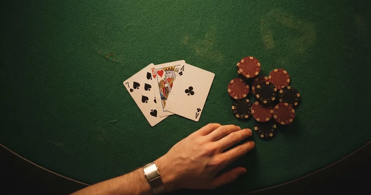 Mesa de jogo iluminada com cartas, vista de cima — máquinas de casino em portugal