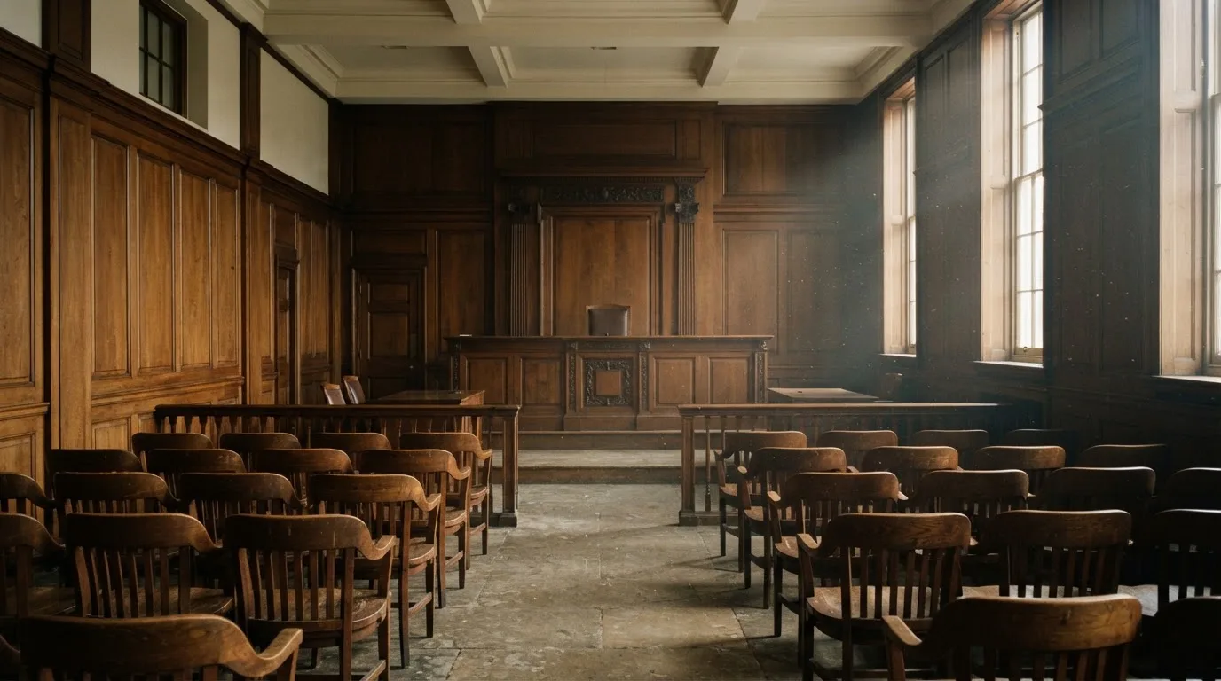 Sala de tribunal vazia com painéis de madeira, à luz da manhã — regras da roleta pt