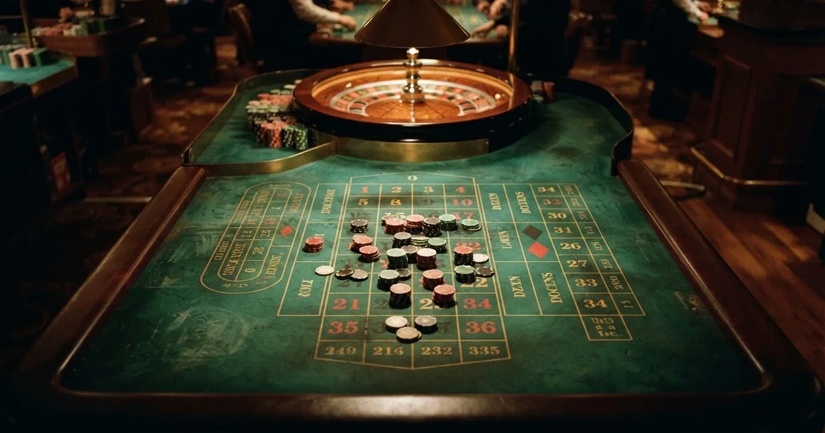 Mesa de jogo iluminada com cartas, vista de cima — roleta grátis em portugal