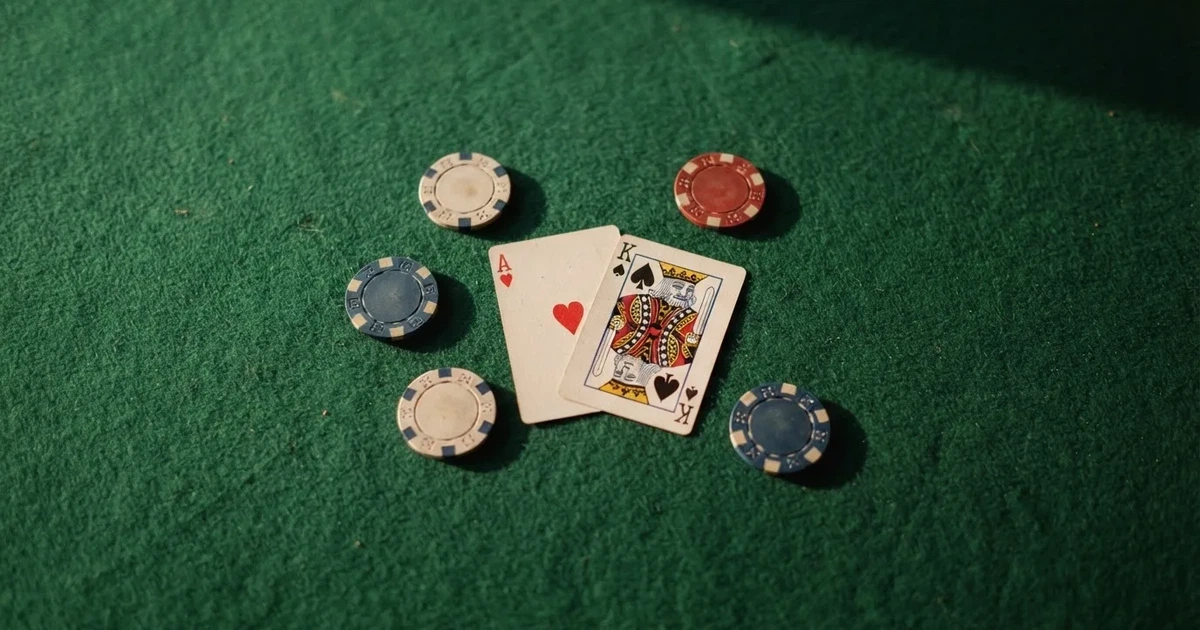 Mesa de jogo iluminada com cartas, vista de cima — roleta online por dinheiro em portugal
