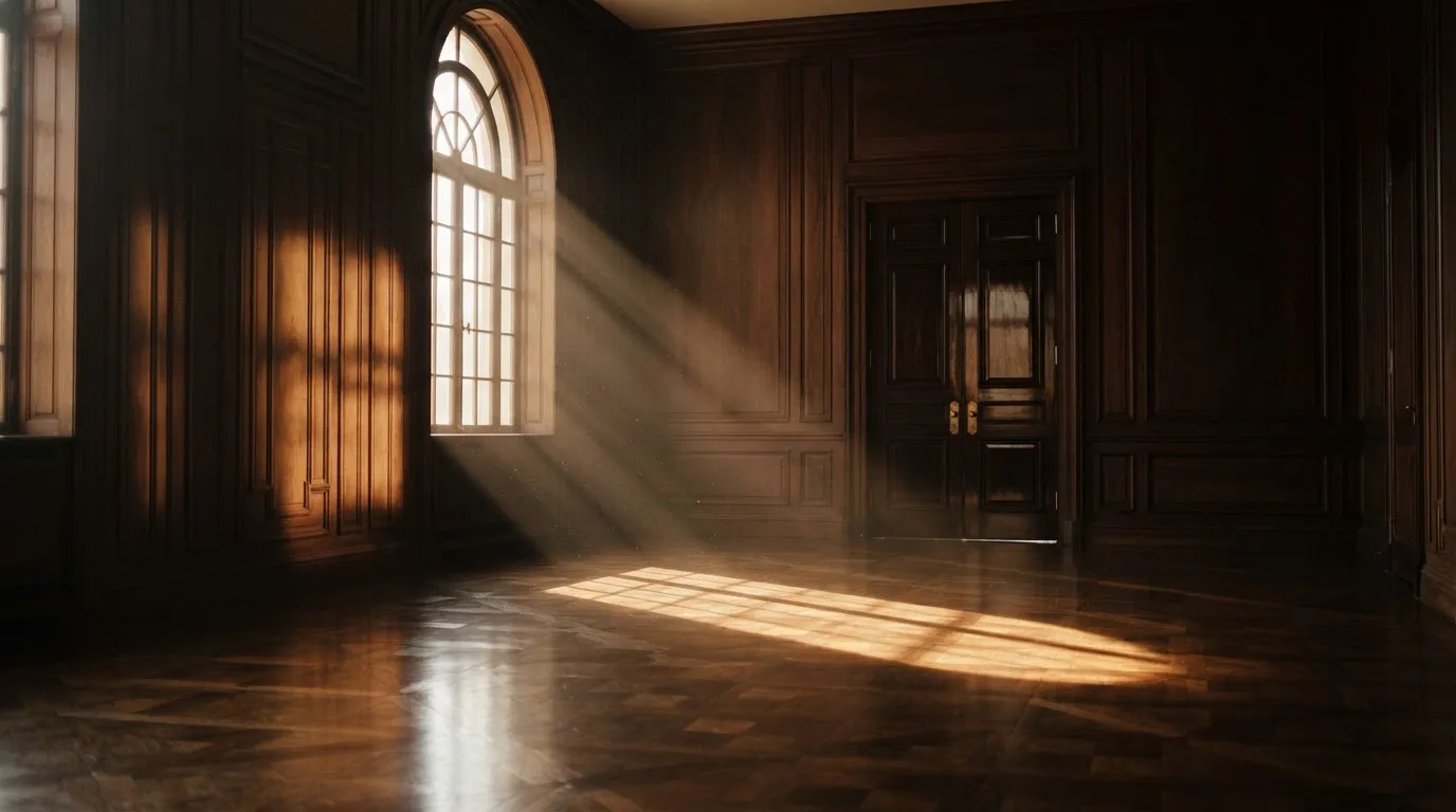 Sala de tribunal vazia com painéis de madeira, à luz da manhã — roleta virtual em portugal