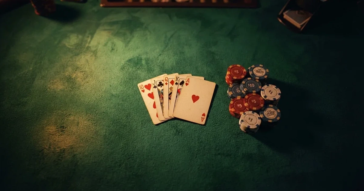 Mesa de jogo iluminada com cartas, vista de cima — roleta virtual em portugal