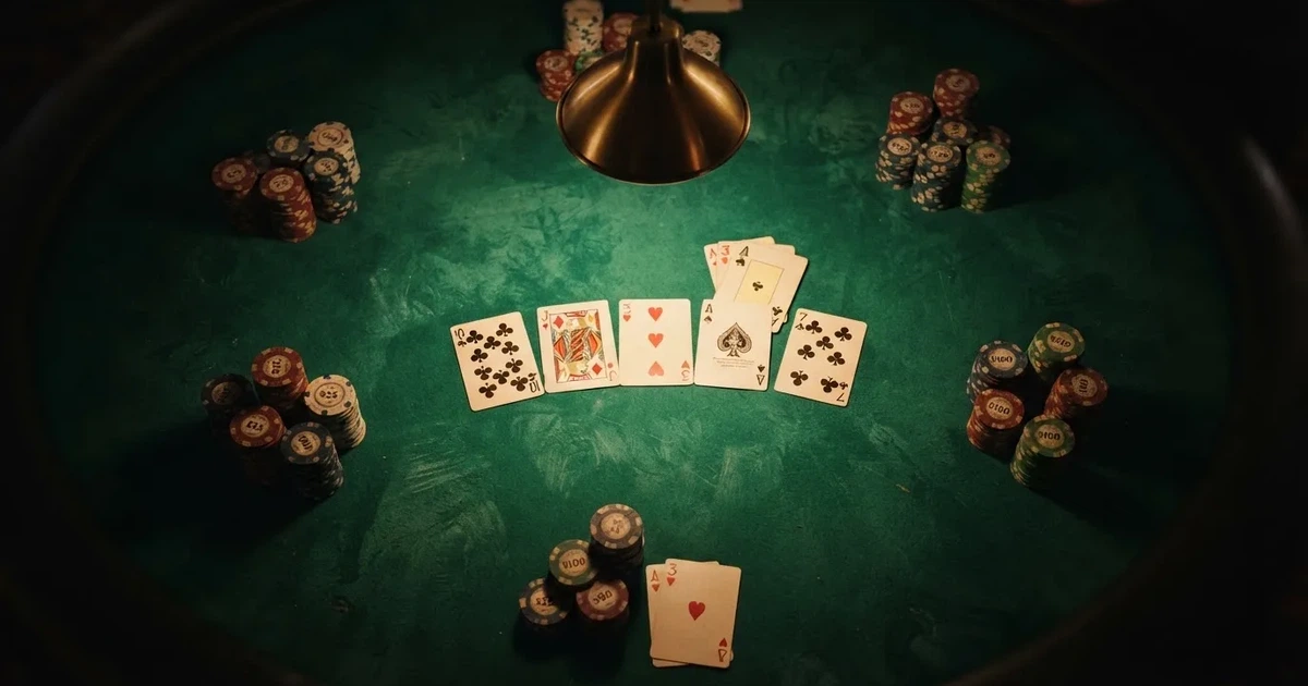 Mesa de jogo iluminada com cartas, vista de cima — slots demo em portugal